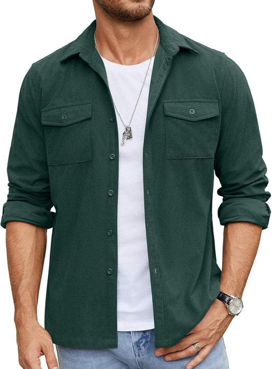 Men’s Full Sleeve Double Pocket Shirt – Effortless Style & Comfort Dark Green Color