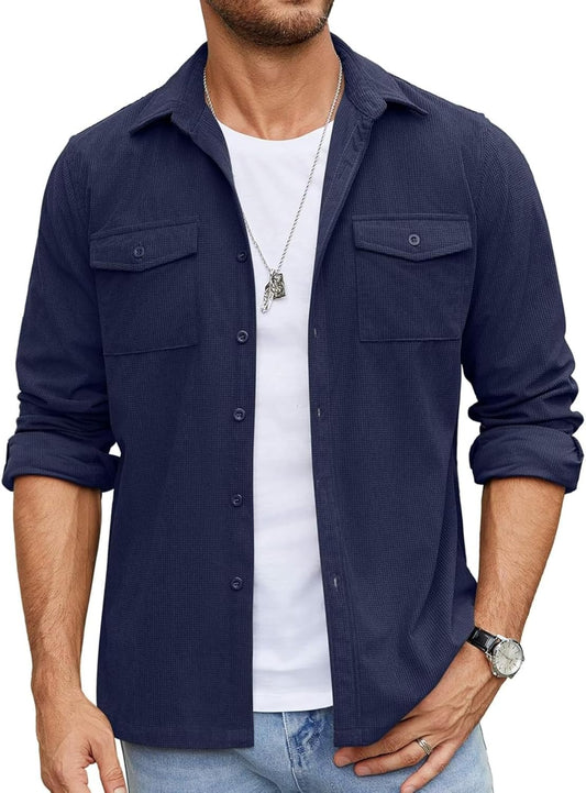 Men’s Full Sleeve Double Pocket Shirt – Effortless Style & Comfort Navy Blue Color