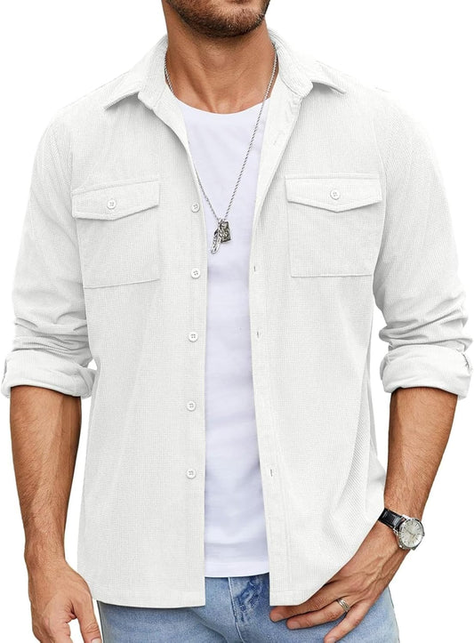Men’s Full Sleeve Double Pocket Shirt – Effortless Style & Comfort White Color