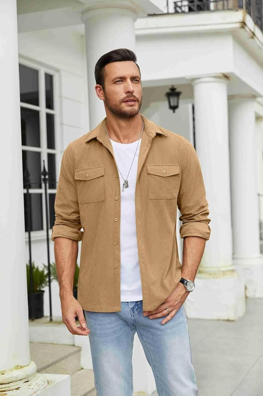 Men’s Classic Double Pocket Shirt – Full Sleeve | Regular Fit | Casual Look Brown Color