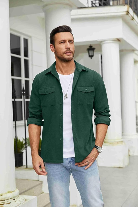 Men’s Full Sleeve Double Pocket Shirt – Effortless Style & Comfort Dark Green Color