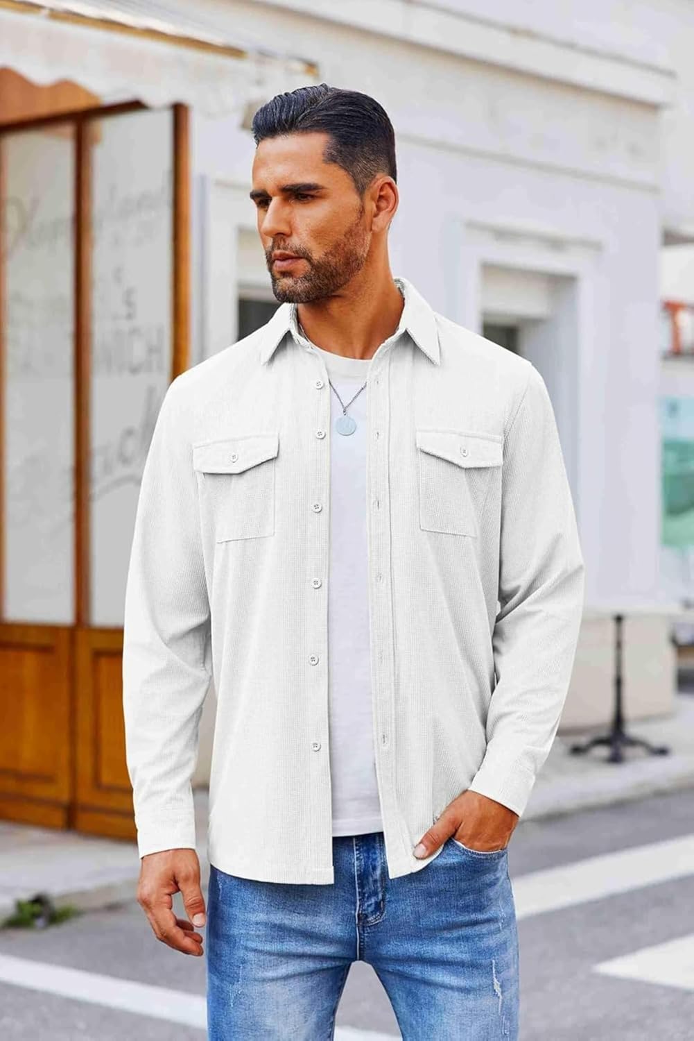 Men’s Full Sleeve Double Pocket Shirt – Effortless Style & Comfort White Color