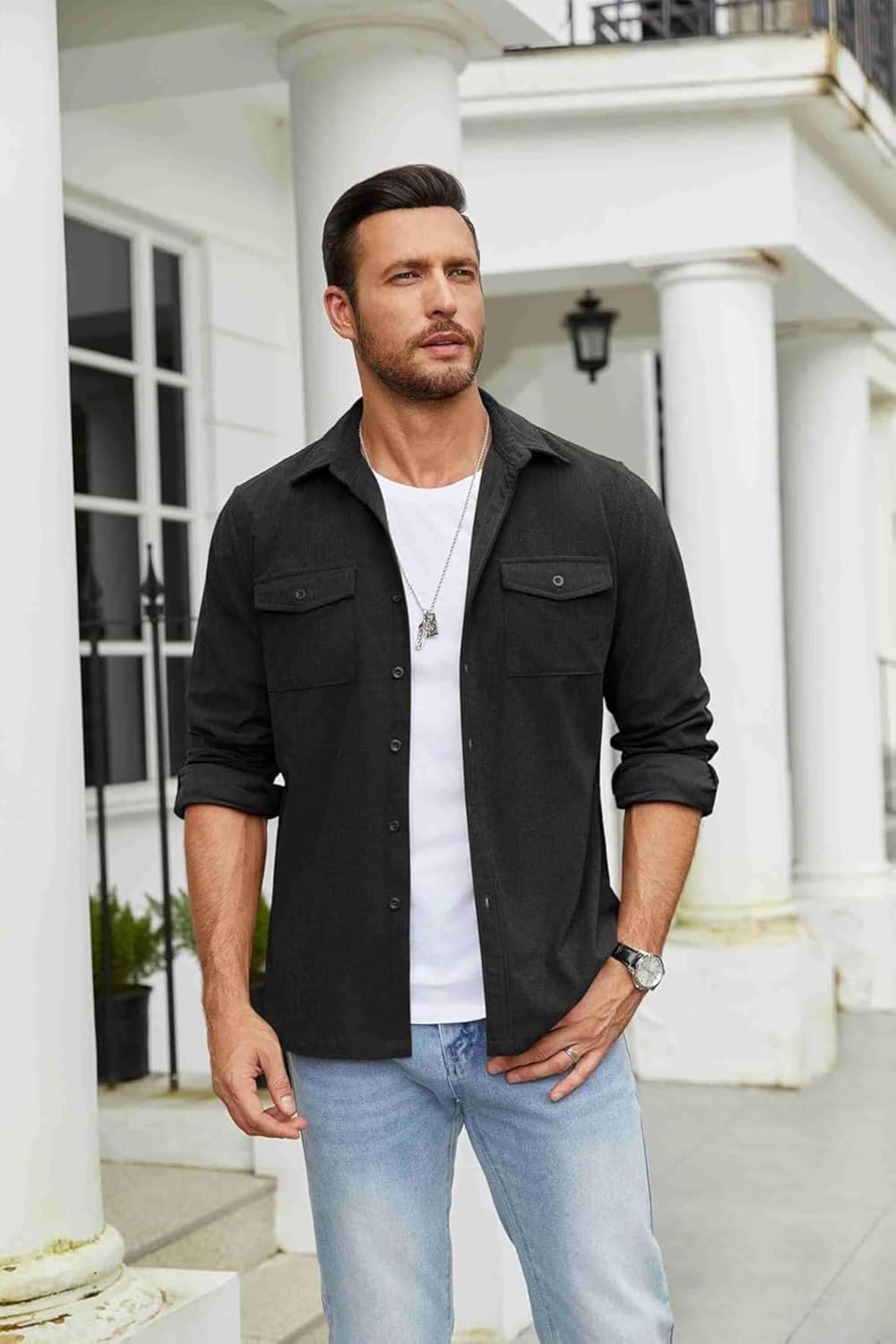 Men’s Full Sleeve Double Pocket Shirt – Effortless Style & Comfort black Color