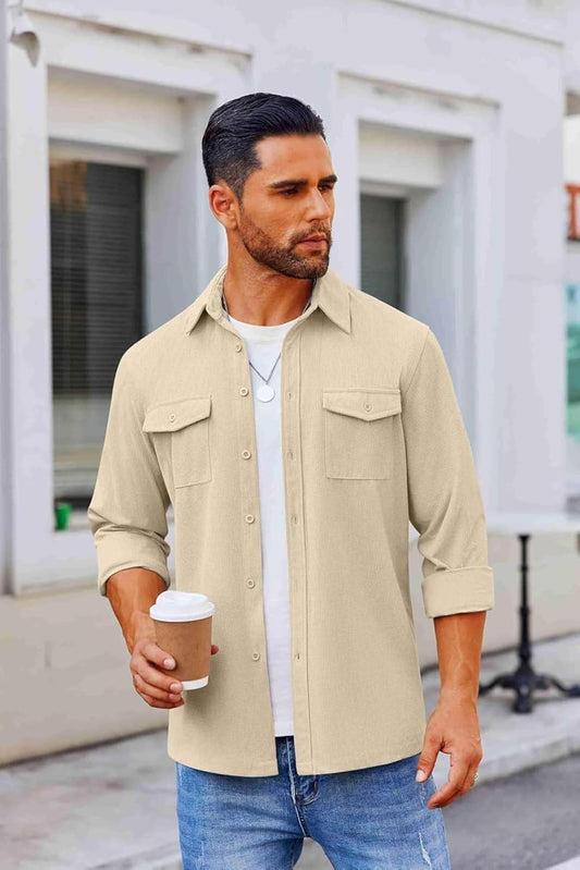 Men’s Full Sleeve Double Pocket Shirt – Effortless Style & Comfort Cream Color