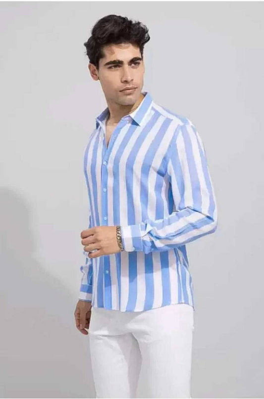 Urban Vibe Men's Blue Striped Classic Shirt