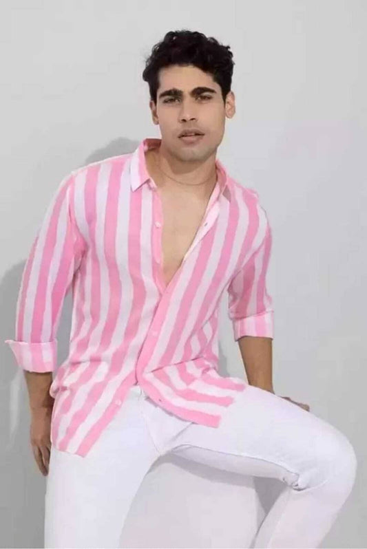 Urban Vibe Men's Pink Striped Classic Shirt