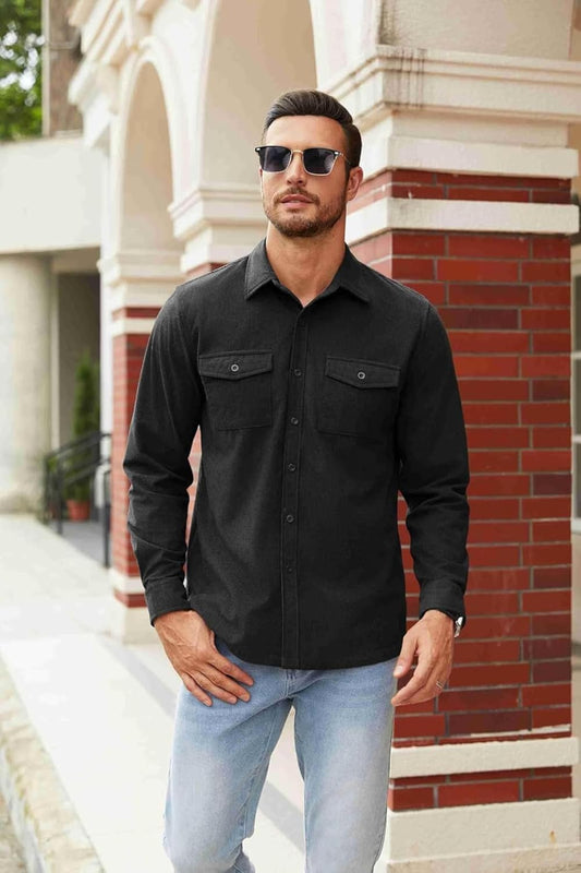 Men’s Full Sleeve Double Pocket Shirt – Effortless Style & Comfort black Color