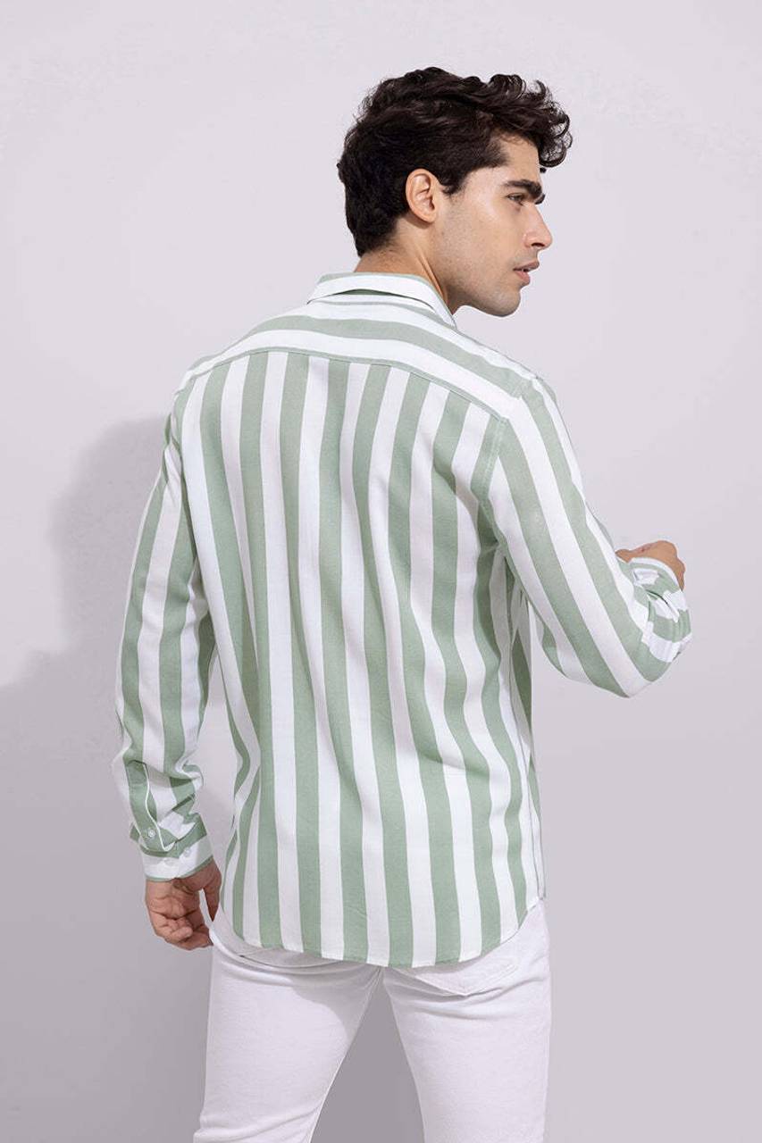 Urban Vibe Men's Light Green Striped Classic Shirt