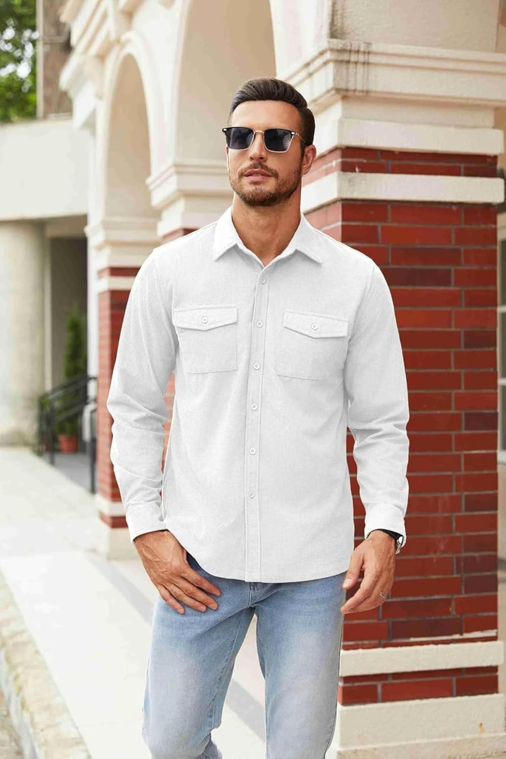 Men’s Full Sleeve Double Pocket Shirt – Effortless Style & Comfort White Color