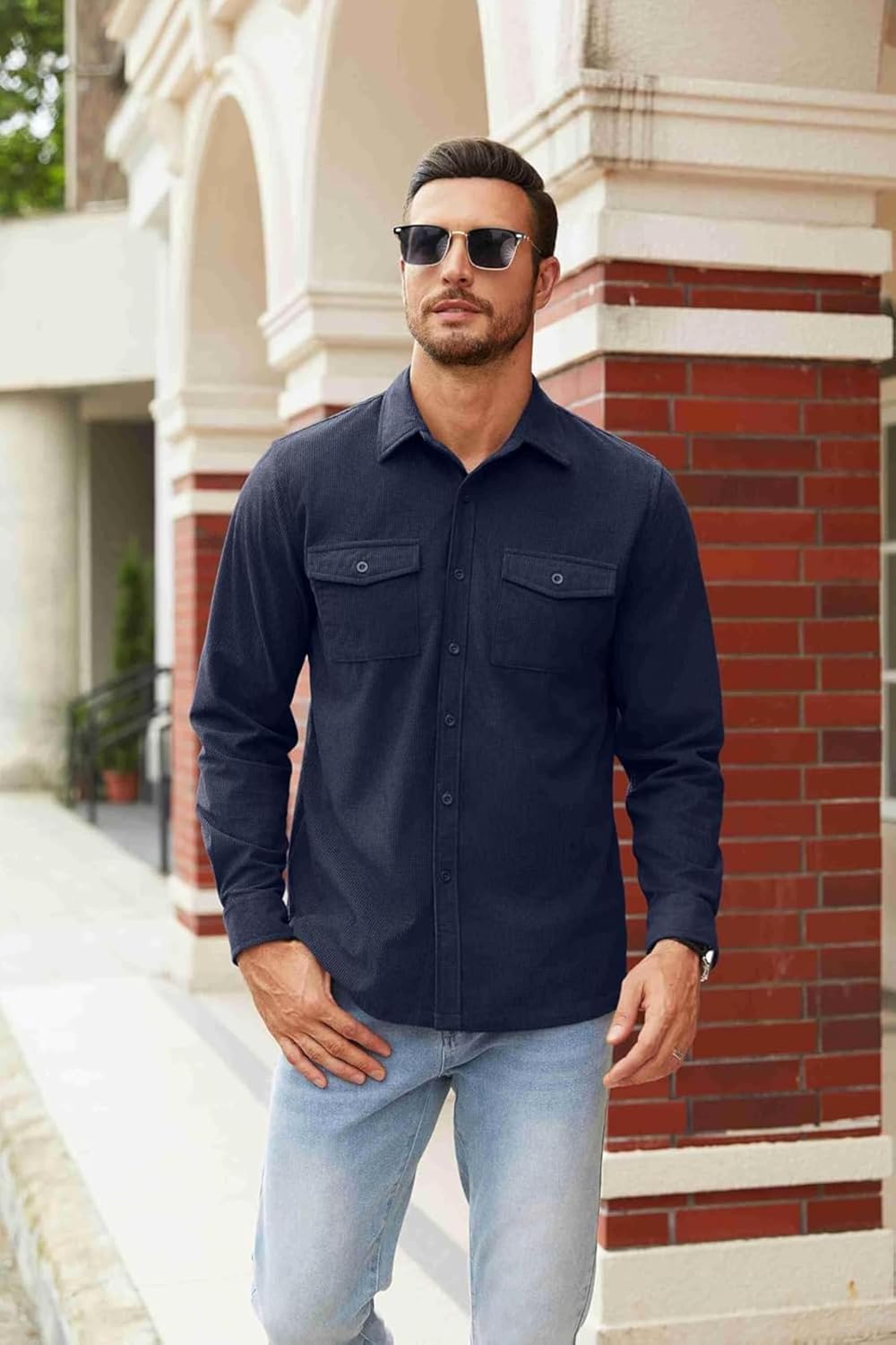 Men’s Full Sleeve Double Pocket Shirt – Effortless Style & Comfort Navy Blue Color