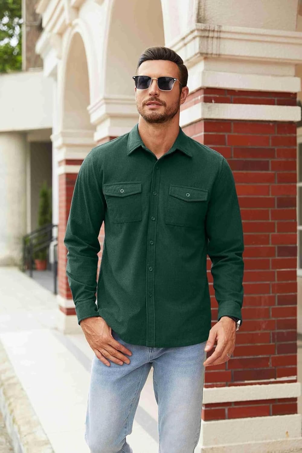 Men’s Full Sleeve Double Pocket Shirt – Effortless Style & Comfort Dark Green Color