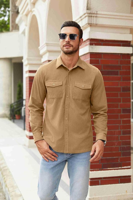 Men’s Classic Double Pocket Shirt – Full Sleeve | Regular Fit | Casual Look Brown Color