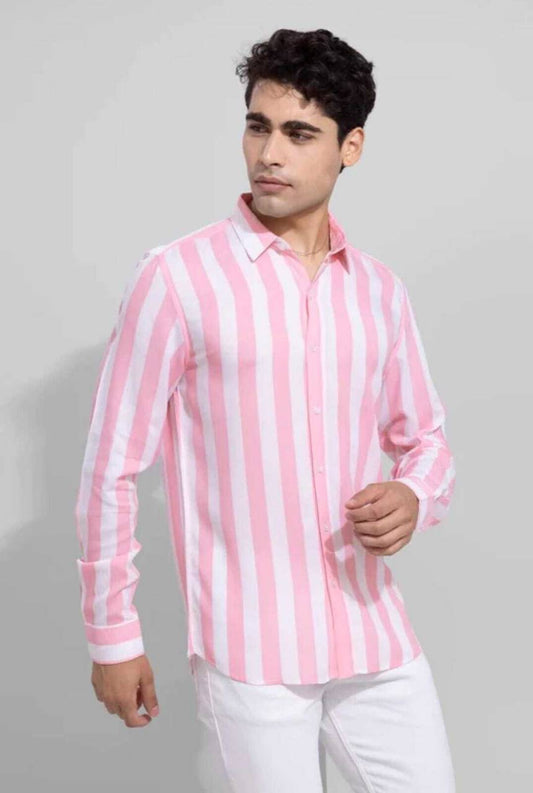 Urban Vibe Men's Pink Striped Classic Shirt