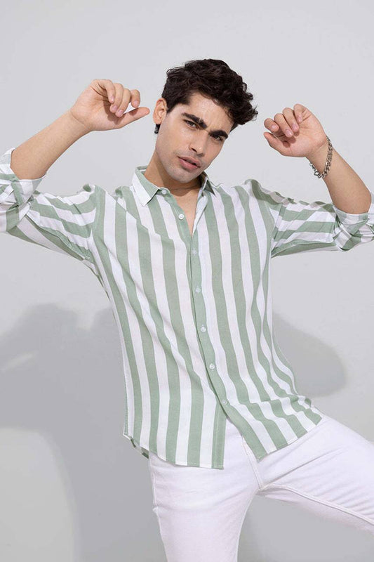 Urban Vibe Men's Light Green Striped Classic Shirt