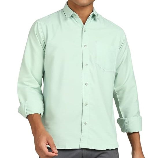 Men's Elegant Solid Light Green Shirt – Regular Fit | Semi-Formal & Casual Wear
