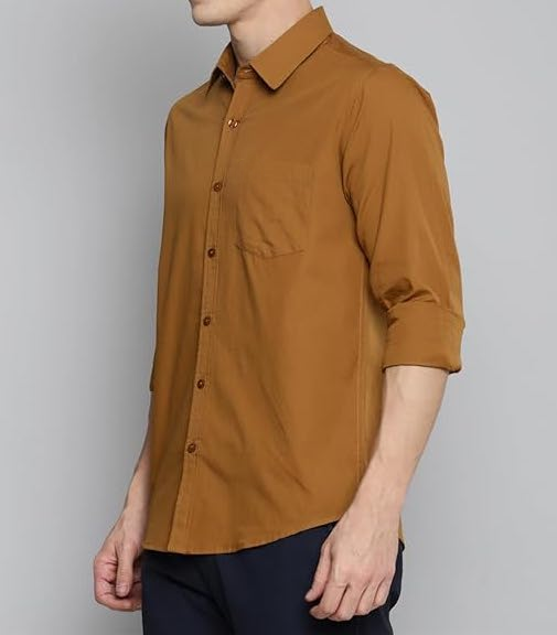 Men's Elegant Solid Mustard Shirt – Regular Fit | Semi-Formal & Casual Wear