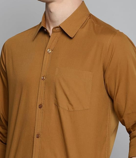 Men's Elegant Solid Mustard Shirt – Regular Fit | Semi-Formal & Casual Wear