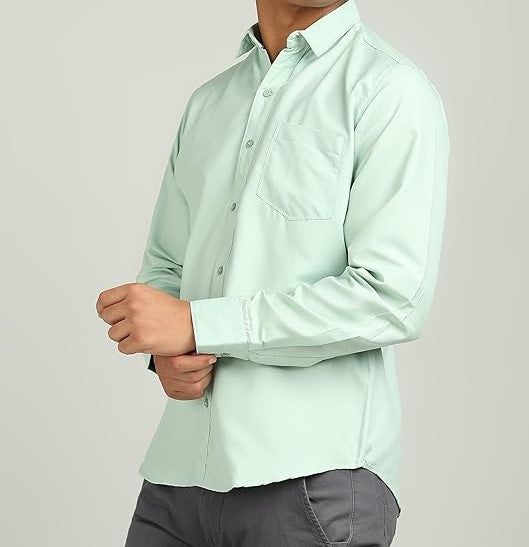 Men's Elegant Solid Light Green Shirt – Regular Fit | Semi-Formal & Casual Wear