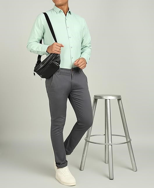 Men's Elegant Solid Light Green Shirt – Regular Fit | Semi-Formal & Casual Wear