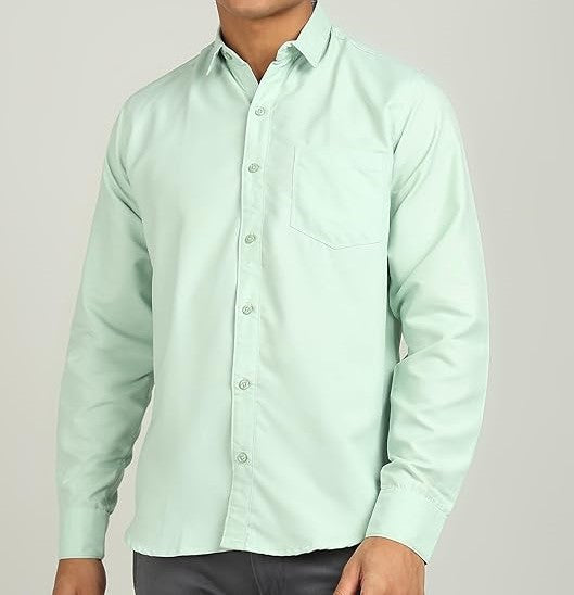 Men's Elegant Solid Light Green Shirt – Regular Fit | Semi-Formal & Casual Wear