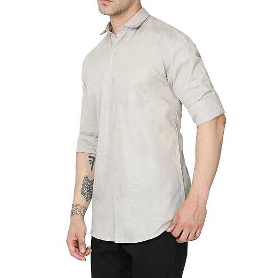Men's Elegant Solid Grey Shirt – Regular Fit | Semi-Formal & Casual Wear