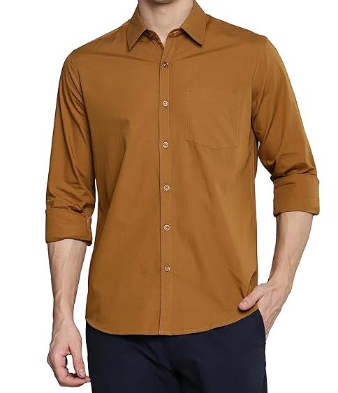 Men's Elegant Solid Mustard Shirt – Regular Fit | Semi-Formal & Casual Wear