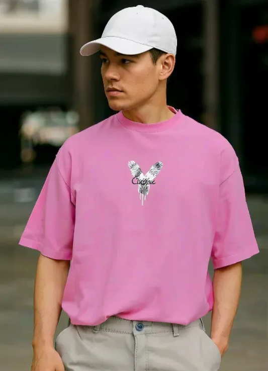 Men’s Pink Oversized Printed Tee – Drop Shoulder | Relaxed Fit