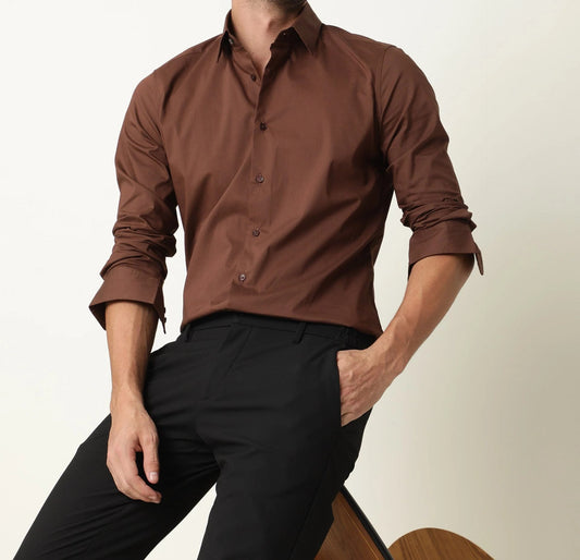 Men's Stylish Solid Casual Shirt - Regular Fit and Formal Wear Coffee Color