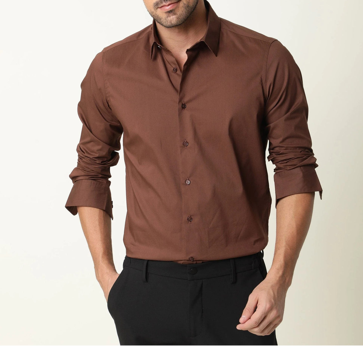 Men's Stylish Solid Casual Shirt - Regular Fit and Formal Wear Coffee Color