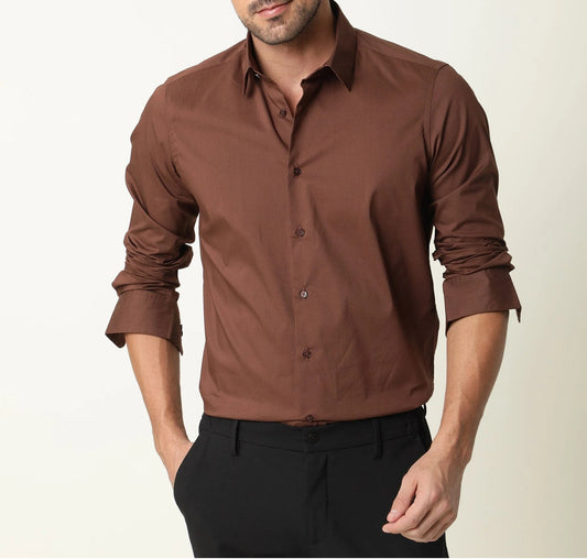 Men's Stylish Solid Casual Shirt - Regular Fit and Formal Wear Coffee Color