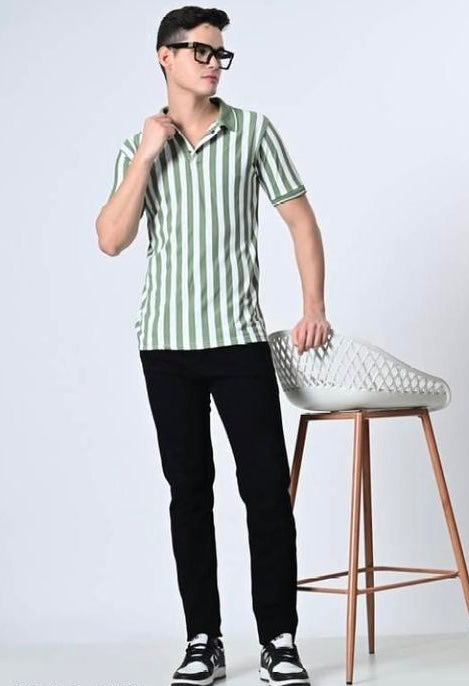 Olive Green Striped Button-Up Shirt – Casual, Stylish, and Versatile