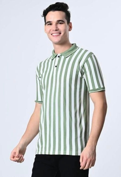 Olive Green Striped Button-Up Shirt – Casual, Stylish, and Versatile