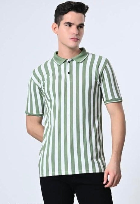 Olive Green Striped Button-Up Shirt – Casual, Stylish, and Versatile