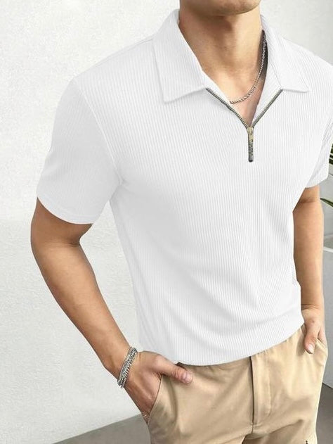 Ice Zip White Tee – Clean Vibes with a Bold Collar Twist