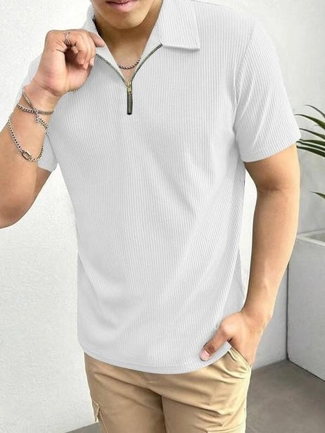 Ice Zip White Tee – Clean Vibes with a Bold Collar Twist