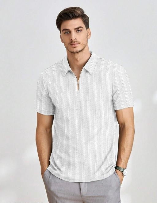 Mens stylish Zip Tee – Crisp Style with a Bold Collar Twist White Color