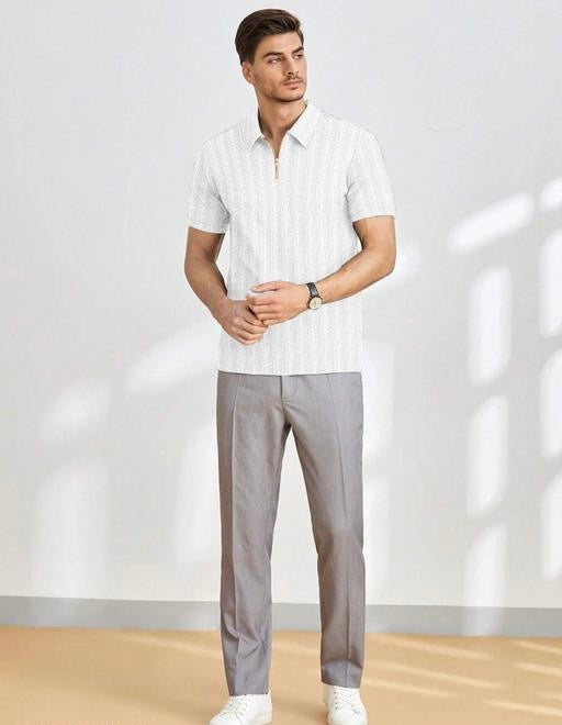 Mens stylish Zip Tee – Crisp Style with a Bold Collar Twist White Color