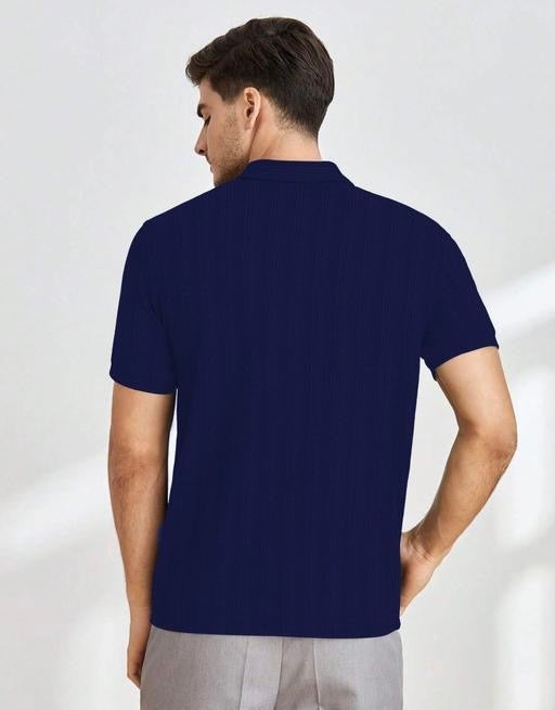 Blue Half-Sleeve Tee with Zip Collar – Fresh, Modern, and Comfortable