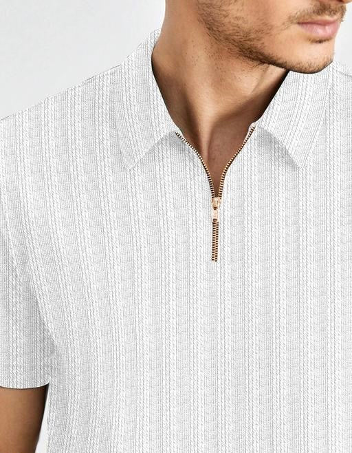 Mens stylish Zip Tee – Crisp Style with a Bold Collar Twist White Color