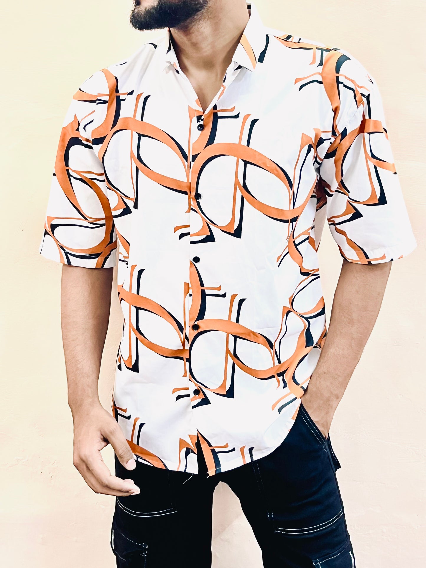 Stylish Men's Half Sleeve Shirt with Printed Lines