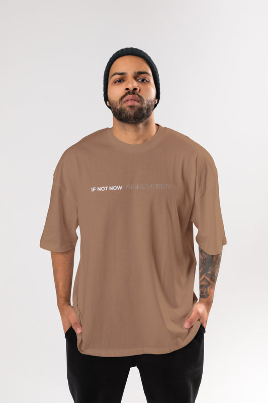 Oversized Anime Printed Drop Shoulder T-Shirt for Men Coffee color