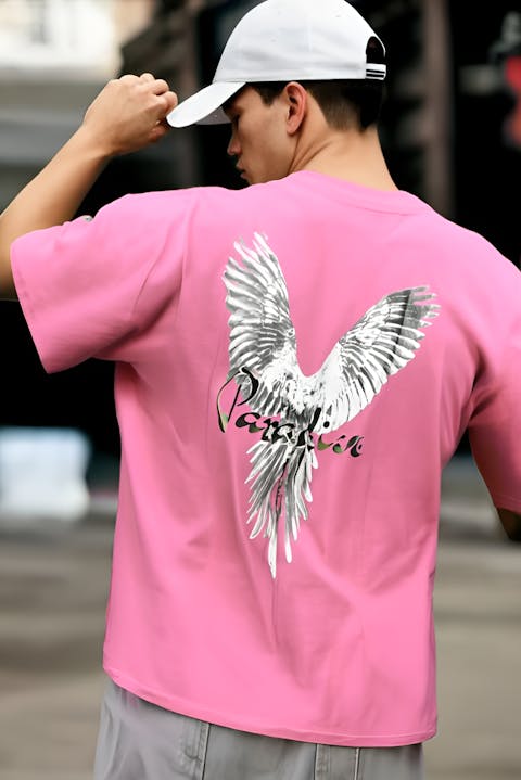 Men’s Pink Oversized Printed Tee – Drop Shoulder | Relaxed Fit
