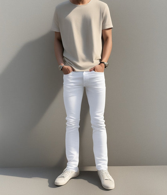 Men's Straight Fit White Jeans – Stylish, Comfortable & Versatile Denim